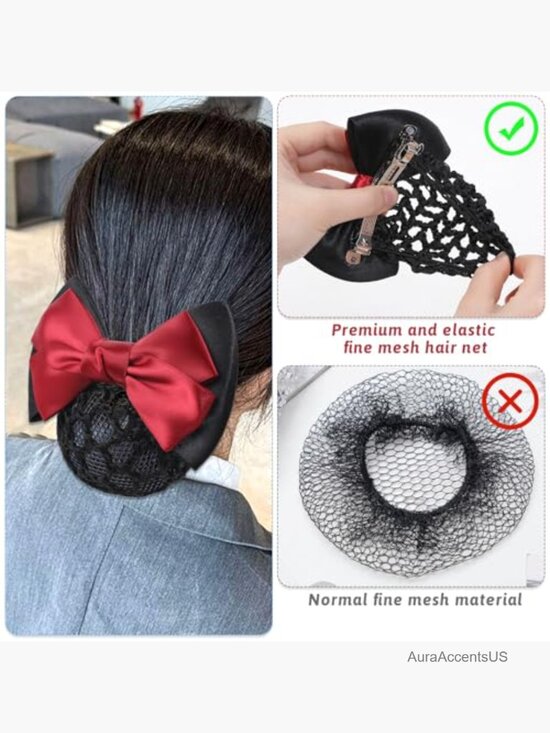 9 Pcs Bow Hair Snood Net Set with Satin Bows and Hairpins